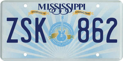 MS license plate ZSK862