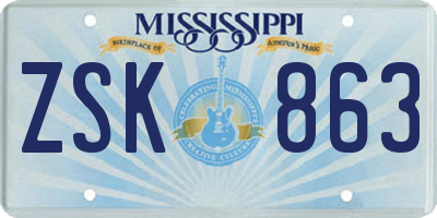 MS license plate ZSK863