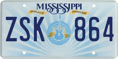 MS license plate ZSK864
