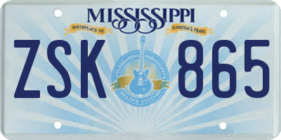 MS license plate ZSK865