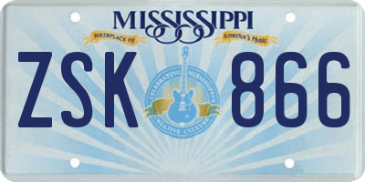MS license plate ZSK866