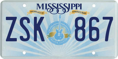 MS license plate ZSK867
