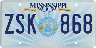 MS license plate ZSK868