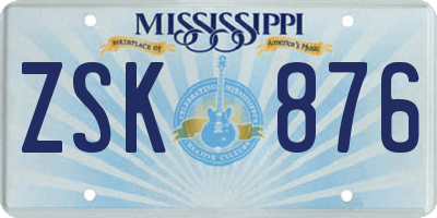 MS license plate ZSK876