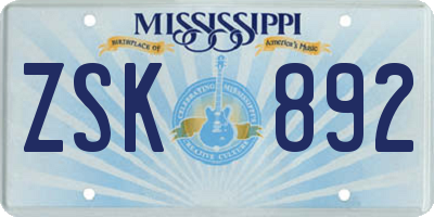 MS license plate ZSK892