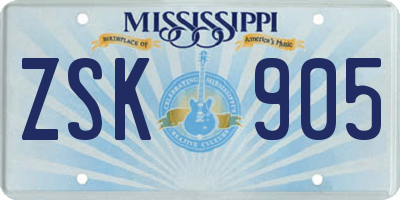 MS license plate ZSK905
