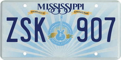 MS license plate ZSK907