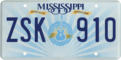 MS license plate ZSK910