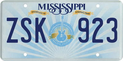 MS license plate ZSK923