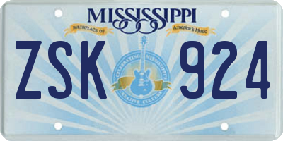 MS license plate ZSK924
