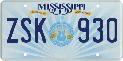 MS license plate ZSK930