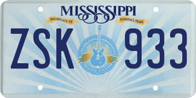MS license plate ZSK933