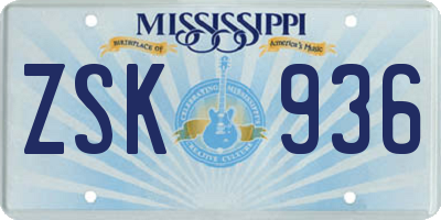 MS license plate ZSK936