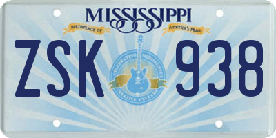 MS license plate ZSK938