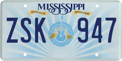 MS license plate ZSK947