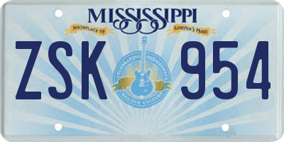 MS license plate ZSK954