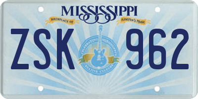 MS license plate ZSK962