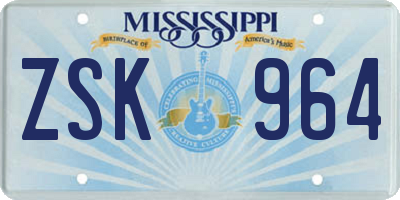 MS license plate ZSK964