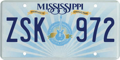 MS license plate ZSK972