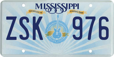MS license plate ZSK976