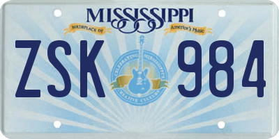 MS license plate ZSK984