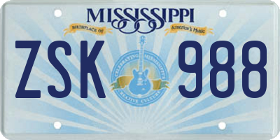 MS license plate ZSK988