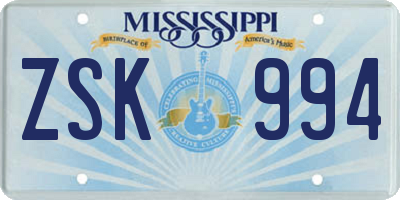 MS license plate ZSK994