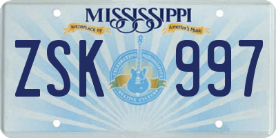 MS license plate ZSK997