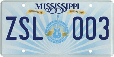 MS license plate ZSL003