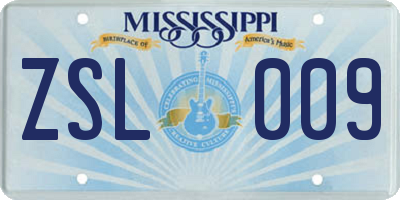 MS license plate ZSL009
