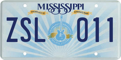 MS license plate ZSL011