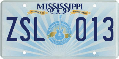 MS license plate ZSL013