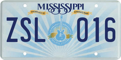 MS license plate ZSL016