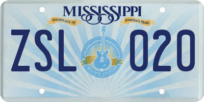 MS license plate ZSL020