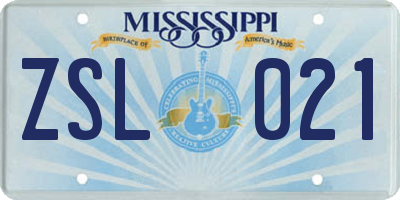 MS license plate ZSL021