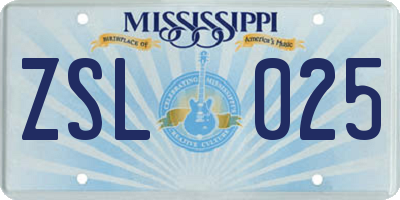 MS license plate ZSL025