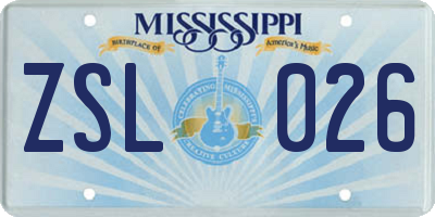 MS license plate ZSL026