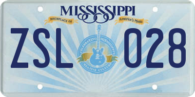 MS license plate ZSL028