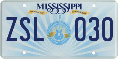 MS license plate ZSL030