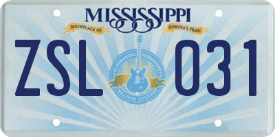 MS license plate ZSL031