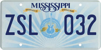 MS license plate ZSL032