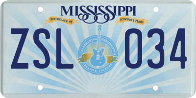 MS license plate ZSL034
