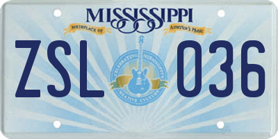 MS license plate ZSL036
