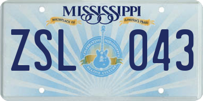 MS license plate ZSL043