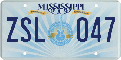 MS license plate ZSL047