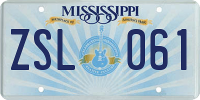 MS license plate ZSL061