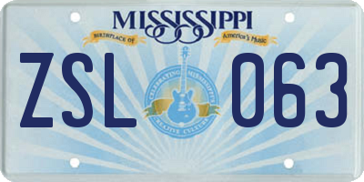 MS license plate ZSL063