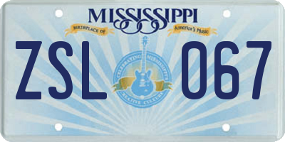 MS license plate ZSL067