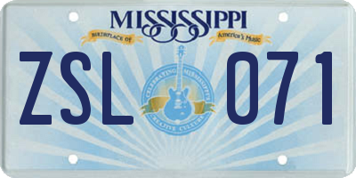 MS license plate ZSL071
