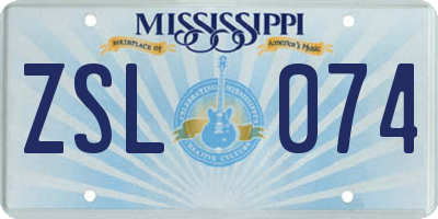 MS license plate ZSL074